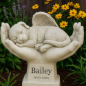 Personalisierte Engelstatue in Händen – Grabstein für Hunde aus Resin mit graviertem Namen & Daten