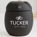 Personalisierte Hundeurne mit Tierfigur-Deckel – Tierurne aus Keramik mit Namen, Daten & „Ewige Liebe“-Design