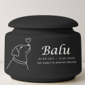 Personalisierte Hundeurne – Tierurne aus Keramik mit Namen, Daten, minimalistischer Illustration & Widmung