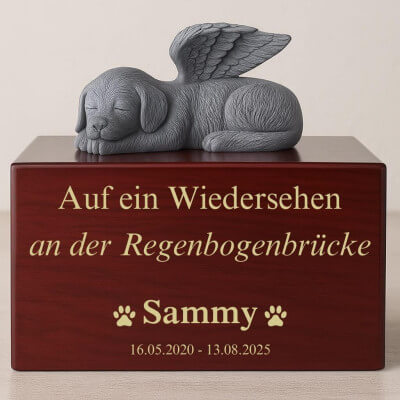 Personalisierte Boxurne mit Engelshund-Statue –...