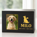 Personalisierte schwarze Holzbox-Hundeurne mit Foto – Gedenkbox mit Engelsymbol, Namen & Daten
