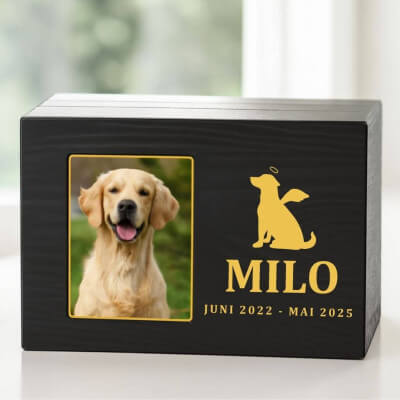 Personalisierte schwarze Holzbox-Hundeurne mit...