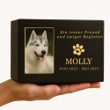 Personalisierte schwarze Holzbox-Hundeurne mit Foto – Gedenkbox mit Namen, Daten & Widmung