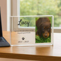 Personalisiertes Erinnerungsgeschenk – Acryl-Gedenktafel für Hunde im Querformat mit Foto, Namen & Daten